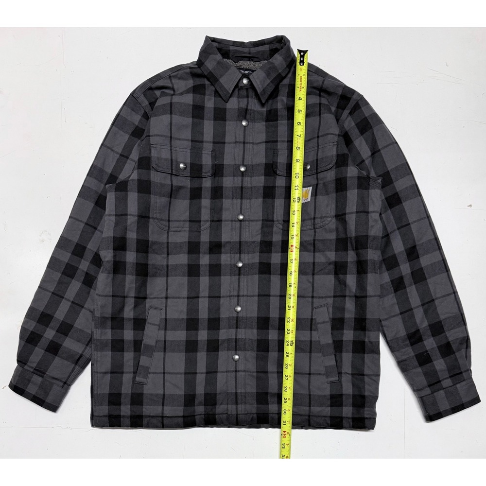 Carhartt Mens‎ Relaxed Fit Sherpa Lined Flannel Shirt Jacket Grey Black L